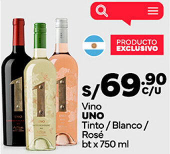 Plaza Vea Vino UNO Tinto / Blanco / Rosé btx 750ml oferta