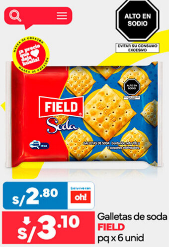 Plaza Vea Galletas de soda FIELD pq x 6 unid oferta