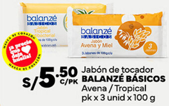 Plaza Vea BALANZÉ BÁSICOS Avena/Tropical pk x 3 unid x 100g oferta