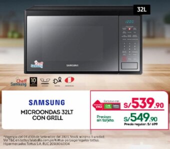 Tottus SAMSUNG MICROONDAS 32LT CON GRILL oferta