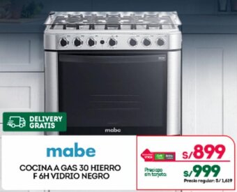 Tottus mabe COCINA A GAS 30 HIERRO F 6H VIDRIO NEGRO oferta