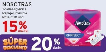 Mifarma NOSOTRAS Toalla Higiénica Rapigel Invisible Pqte. x 10 und oferta