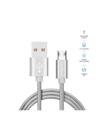 Tiendas EFE Cable data usb tejido micro 2m usams - plateado oferta