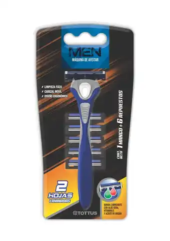 Tottus Maquina de afeitar sistema 2 hojas hombre 1 mango + 6 repuestos oferta