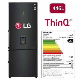 Tottus Refrigeradora bottom freezer 446lts negromate linear cooling-lb46tgt oferta