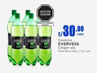 Makro Gaseosa EVERVESS Ginger ale Pack de 6 unds. x 1.5 L c/u oferta