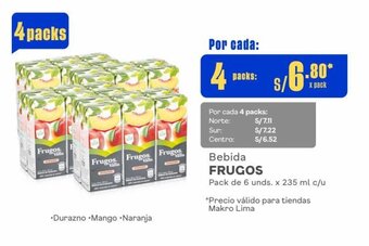 Makro Bebida FRUGOS Pack de 6 unds. x 235 ml c/u x 4 packs oferta