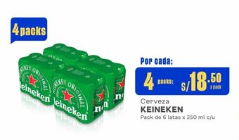 Makro Cerveza HEINEKEN Pack de 6 latas x 250 ml x 4 packs oferta