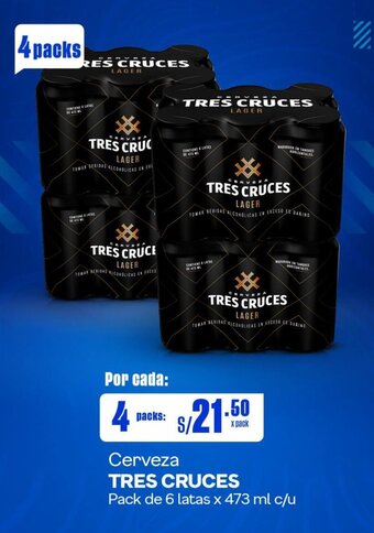 Makro Cerveza TRES CRUCES Pack de 6 latas x 473 ml x 4 packs oferta