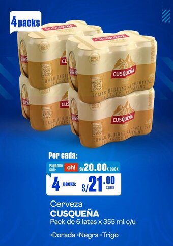 Makro Cerveza CUSQUEÑA Pack de 6 latas x 355 ml x 4 packs oferta