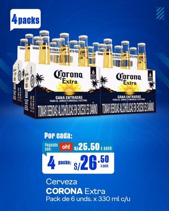Makro Cerveza CORONA Extra Pack de 6 unds. x 330 ml x 4 packs oferta