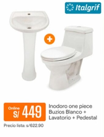 Promart Inodoro one piece Buzios Blanco + Lavatorio + Pedestal oferta