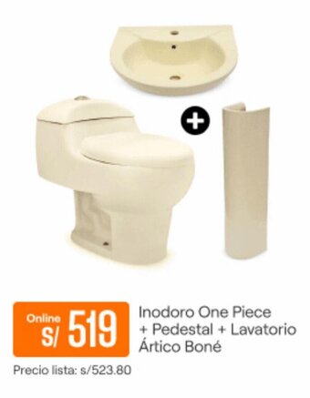 Promart Inodoro One Piece + Pedestal + Lavatorio Ártico Boné oferta