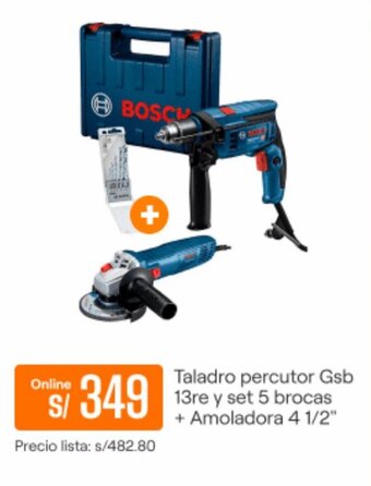Promart Taladro percutor Gsb 13re y set 5 brocas + Amoladora 4 1/2" oferta