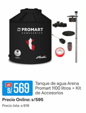 Promart Tanque de agua Arena Promart 1100 litros + Kit de Accesorios oferta