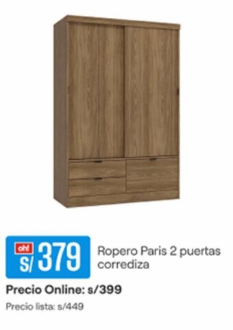 Promart Ropero Paris 2 puertas corrediza oferta