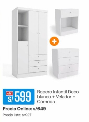 Promart Ropero Infantil Deco blanco + Velador + Cómoda oferta