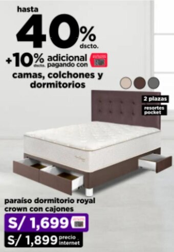 Ripley paraíso dormitorio royal crown con cajones oferta