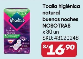 Hiperbodega Precio Uno NOSOTRAS Toalla higiénica natural buenas noches x 30 un oferta