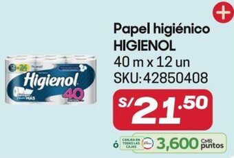 Hiperbodega Precio Uno HIGIENOL Papel higiénico 40 mx 12 un oferta