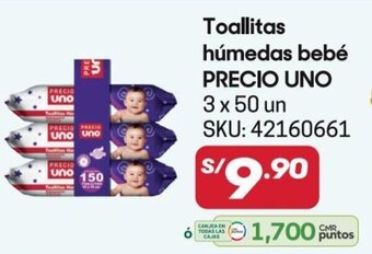 Hiperbodega Precio Uno PRECIO UNO Toallitas húmedas bebé 3 x 50 un oferta
