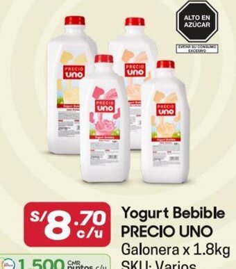 Hiperbodega Precio Uno PRECIO UNO Yogurt Bebible Galonera x 1.8kg oferta