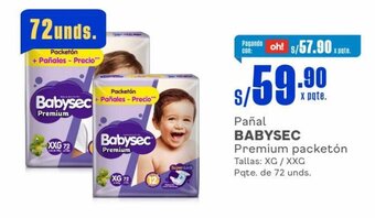 Makro Pañal BABYSEC Premium packetón Tallas: XG / XXG Pqte. de 72 unds. oferta