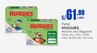 Makro Pañal HUGGIES Active sec Bigpack Tallas: XG/XXG / XXXG Pqte. de 68 / 66 / 64 unds. oferta