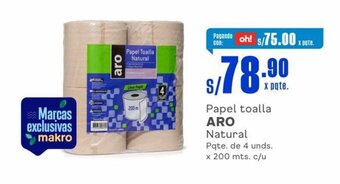 Makro Papel toalla ARO Natural Pqte. de 4 unds. x 200 mts. c/u oferta