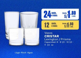 Makro Vasos CRISTAR Lexington / Prisma Capacidad 8 - 8½ - 10½ - 11½ oz x 12 unds oferta