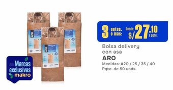 Makro Bolsa delivery con asa ARO Medidas: # 20/25/35/40 Pqte. de 50 unds. x 3 pqtes. oferta