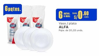 Makro Vaso / plato ALFA Pqte. de 20 / 25 unds. x 6 pqtes. oferta