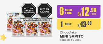 Plaza Vea Chocolate MINI SAPITO Bolsa de 50 unds. oferta