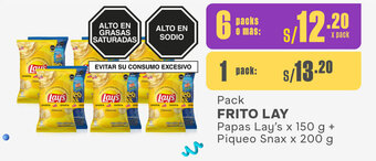 Plaza Vea Pack FRITO LAY Papas Lay's x 150 g + Piqueo Snax x 200 g oferta