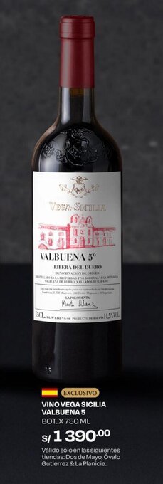 Wong VINO VEGA SICILIA VALBUENA 5 BOT. X 750 ML oferta