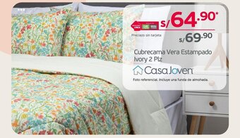 Tottus Casa Joven Cubrecama Vera Estampado Ivory 2 Plz oferta