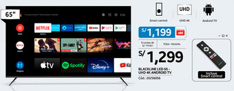 Plaza Vea BLACKLINE LED 65" UHD 4K ANDROID TV oferta