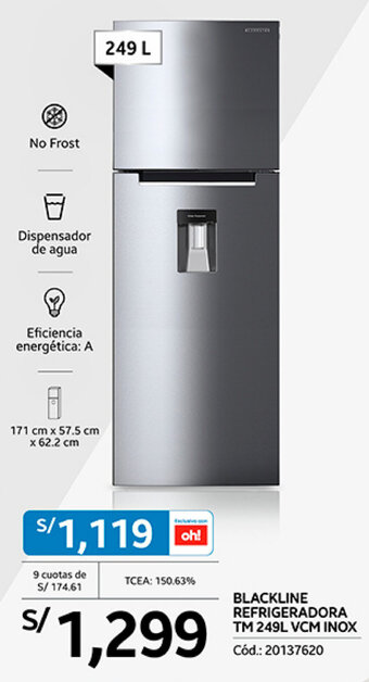 Plaza Vea BLACKLINE REFRIGERADORA TM 249L VCM INOX oferta