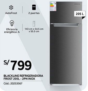 Plaza Vea BLACKLINE REFRIGERADORA FROST 205L 2PN INOX oferta