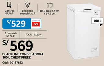 Plaza Vea BLACKLINE CONGELADORA 100 L CHEST FREEZ oferta