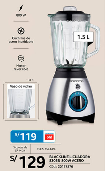 Plaza Vea BLACKLINE LICUADORA 8305B 800W ACERO oferta
