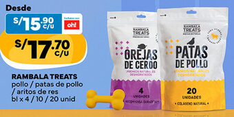 Plaza Vea RAMBALA TREATS pollo / patas de pollo /aritos de res bl x 4/10/20 unid oferta