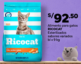 Plaza Vea RICOCAT Alimento para gatos Esterilizados sabores variados bl x 9 kg oferta