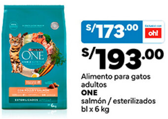 Plaza Vea ONE Alimento para gatos adultos salmón/esterilizados bl x 6 kg oferta