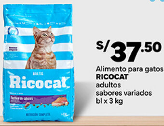 Plaza Vea RICOCAT Alimento para gatos adultos sabores variados bl x 3 kg oferta
