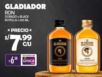 Vega GLADIADOR RON DORADO O BLACK BOTELLA x 250 ML oferta