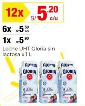 Metro Leche UHT Gloria sin lactosa x 1L x 12 oferta