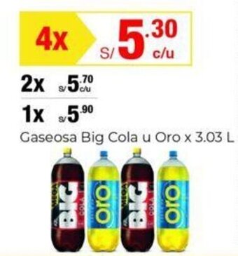 Metro Gaseosa Big Cola u Oro x 3.03L x 4 oferta