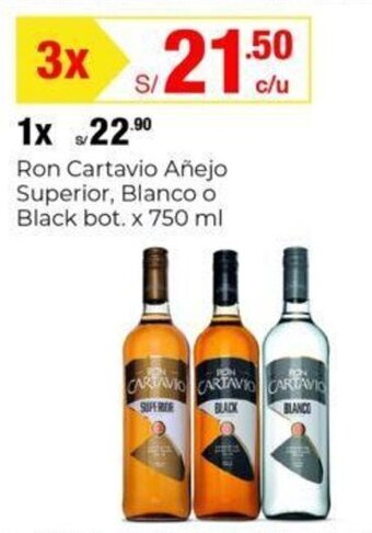 Metro Ron Cartavio Añejo Superior, Blanco o Black bot. x 750 ml x 3 oferta