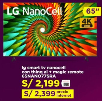 Ripley LG smart tv nanocell con thinq ai + magic remote 65NANO77SRA oferta